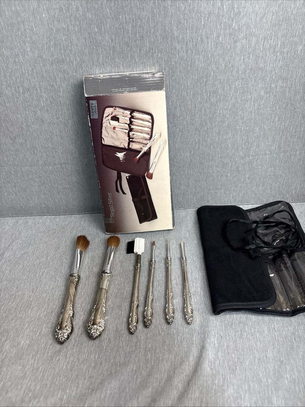 Geary's Regal Silver Plated 6-Piece Cosmetic Brush Set with Carrying Pouch